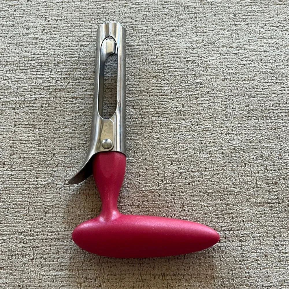 Newness Stainless Steel Apple Corer Red Ergonomic Handle Fruit Core Remover Tool